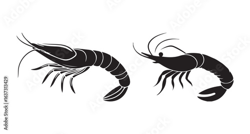 Black shrimp animal set, a set of shrimp, shrimps collection, icon Vector illustration eps 10