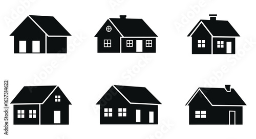 Collection of Simple House Icons in Black Silhouette Style silhouette