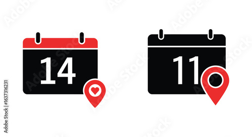 Calendar Icon Set with Location Pin Silhouette
