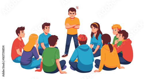 Angry leader confronting team members during a meeting, conflict and disagreement