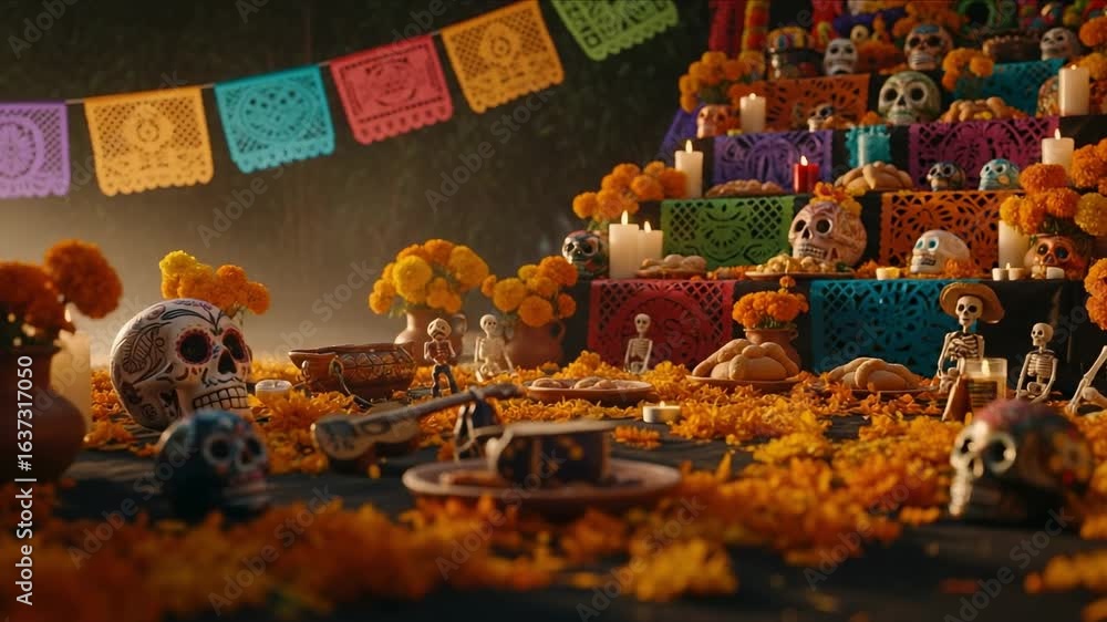 Video „Traditional Dia de los Muertos altar with sugar skulls and ...