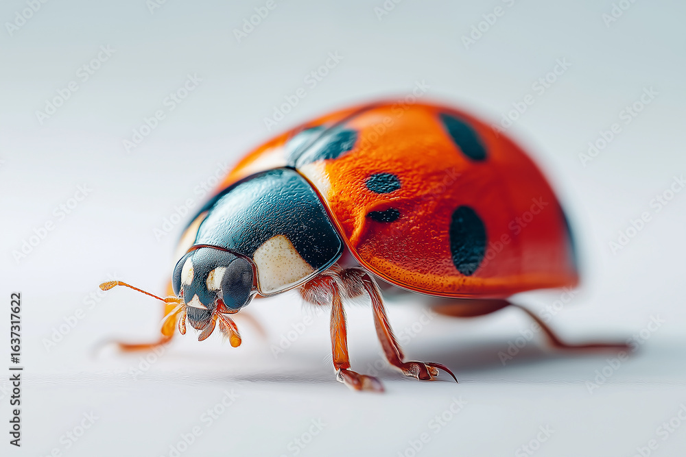 Fototapeta premium ladybug, insect, ladybird, bug, beetle, macro, nature, animal, grass, close-up, summer, red, leaf, spring, black, garden, closeup, isolated, fly, beauty, color, small, white, plant, spotted, flower