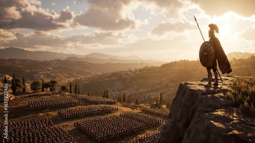 Spartan Overlook A King's Resolve Before the Dawn of Battle. A Scene of Courage, Leadership, and Ancient Greek Glory. ancient war, medieval war.
