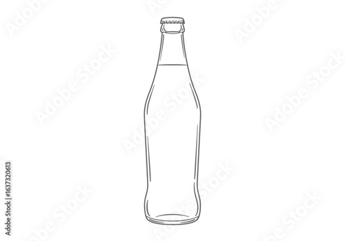 Sketch of a clear glass bottle with a metal cap centered on a white background