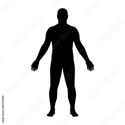 Full body silhouette of a man standing straight with arms slightly away from body pose