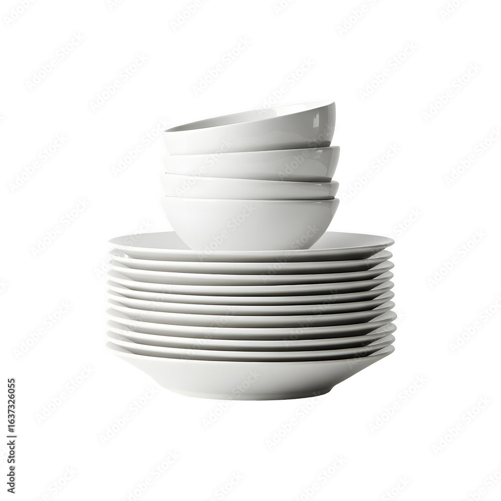 Obraz premium Stack of White Ceramic Plates for Kitchen and Dining
