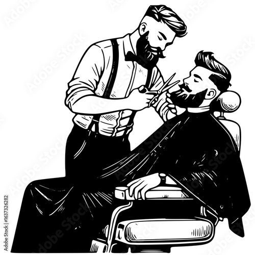 Barber cutting clients beard