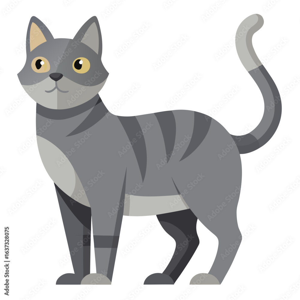 Obraz premium vector illustration of gray cat, looking up, flat design