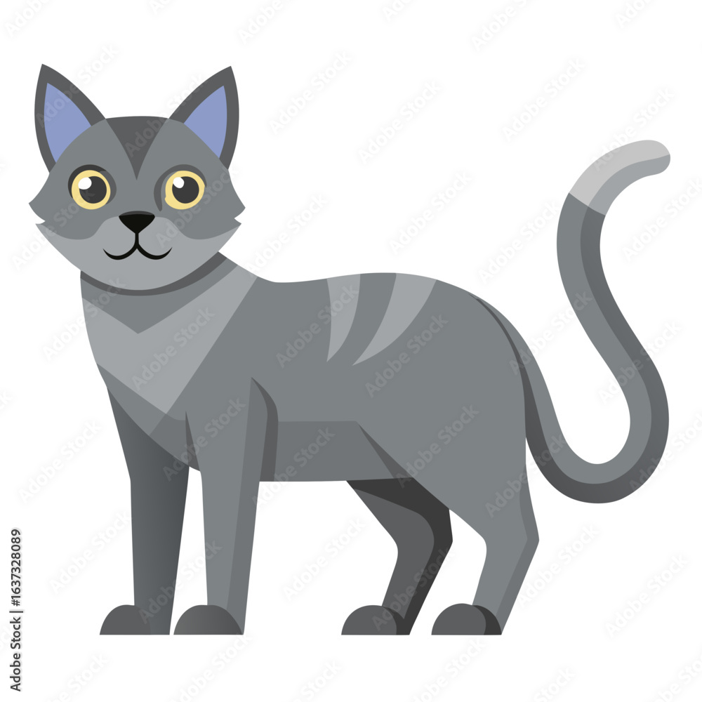 Fototapeta premium vector illustration of gray cat, standing, flat design