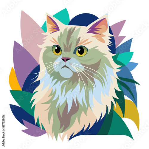 vector illustration of persian cat, profile view, abstract