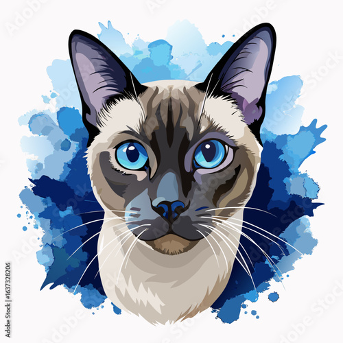 vector illustration of siamese cat, head close-up, watercolor