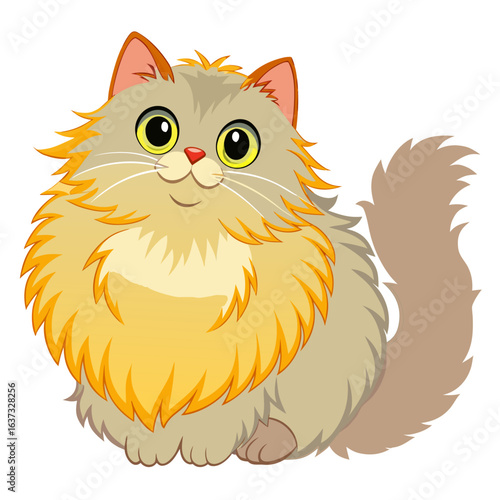 vector illustration of persian cat, lying graceful, cartoon