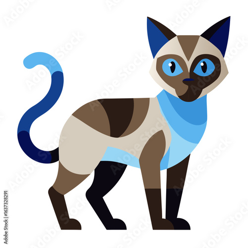vector illustration of siamese cat, walking, flat design