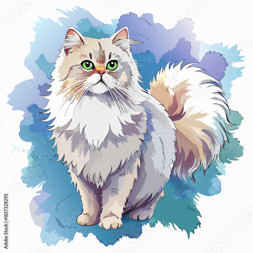 vector illustration of persian cat, profile view, watercolor
