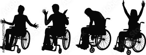 Silhouettes of People in Wheelchairs Expressing Emotions, Disability Awareness, Inclusion Concept, Accessibility, Motivation, Mental Health and Diversity