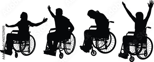 Wheelchair Users Expressing Emotion Silhouettes, Disability Concept, Accessibility, Empowerment, Inclusion, Mental Health Awareness, Support, Motivation, and Diversity Art