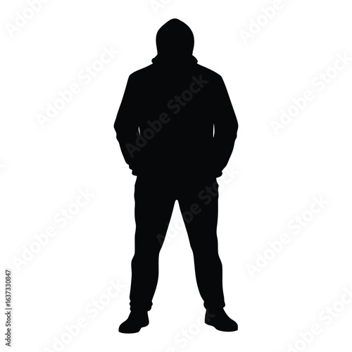 Silhouette of hooded figure standing mystery person in the dark anonymity and solitude concept art