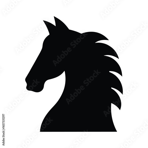Black horse head silhouette vector illustration for equestrian design and animal graphic projects