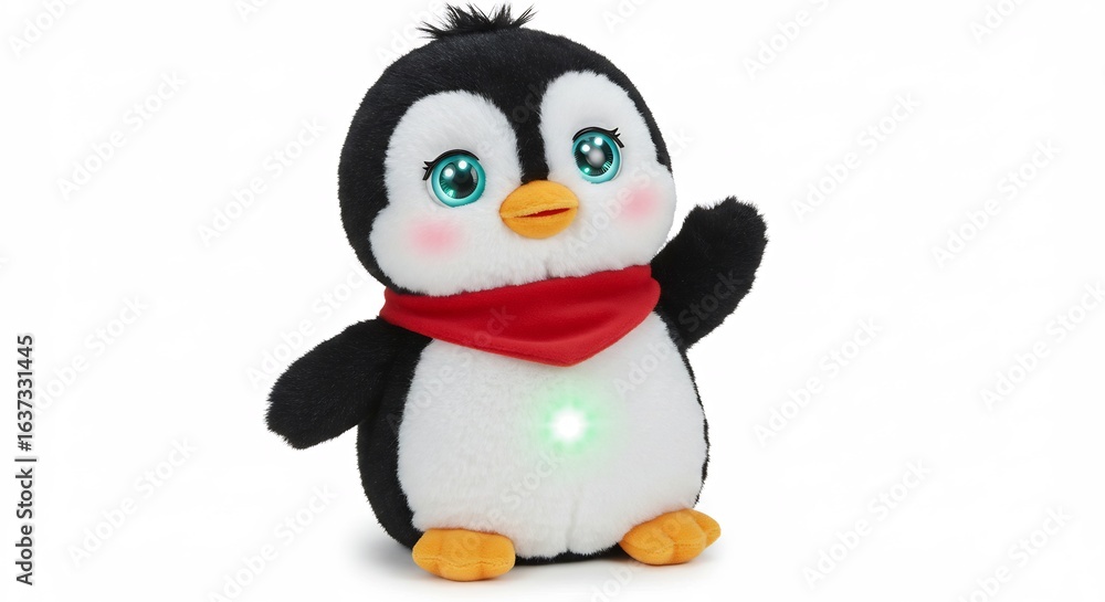 Fototapeta premium 可愛いペンギンぬいぐるみ 優しい光が輝く 夜も安心. AI Generated
