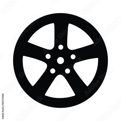 Black car wheel vector graphic for auto part design and automotive industry related projects and designs