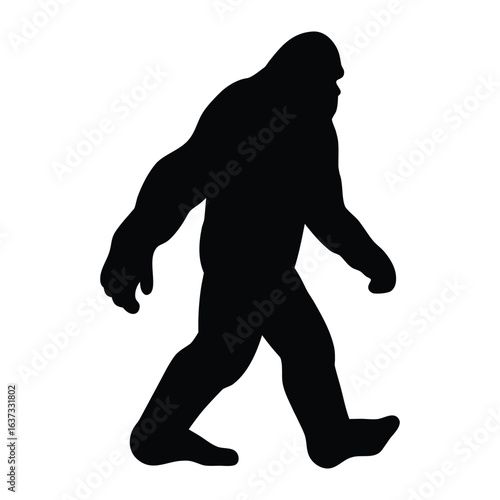 Bigfoot silhouette vector illustration of sasquatch cryptid walking in the woods outdoors for design