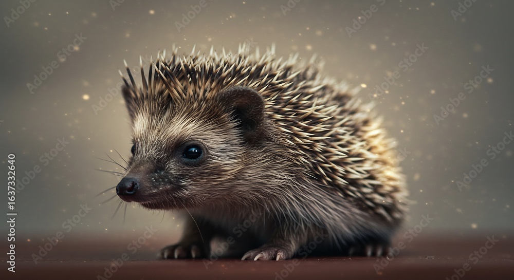 Fototapeta premium 愛らしいハリネズミ 柔らかな光 神秘的背景. AI Generated