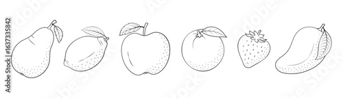 Vector summer tropical design with healthy fruit suitable for coloring books.