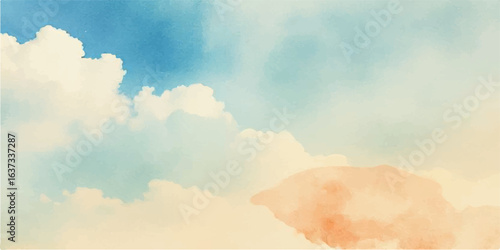 White fluffy clouds float in a bright blue summer sky