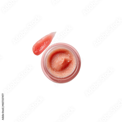 Pink Lip Scrub in Jar with Swatch - Top View