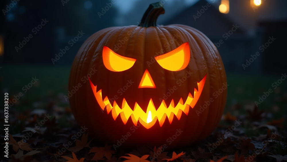 Obraz premium Large Halloween pumpkin with a light inside it