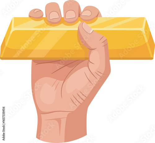 A hand firmly grips a large, gleaming gold bar.