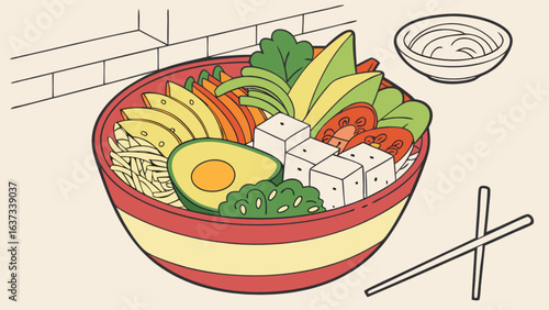 Delicious vegan poke bowl recipe with tofu avocado and fresh vegetables for healthy eating and lifestyle