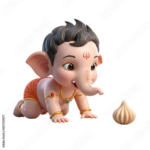 Cute baby ganesha with modak isolated on transparent background