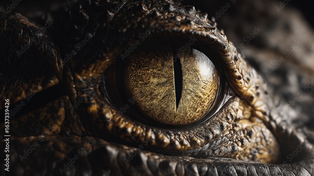 Obraz premium Close-up crocodile eye, dark backdrop