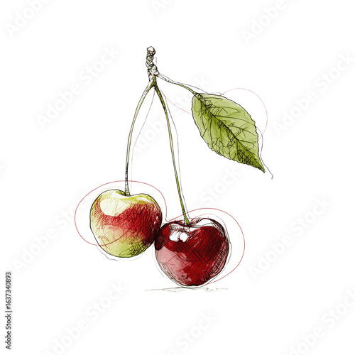 Wallpaper Mural Hand-Drawn Sketch of Two Cherries with Stem and Torontodigital.ca