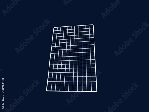 The dark blue background in the picture is a cream-white metal grid with a square grid shape of equal sizes, different lengths and widths used for placing things, drying things, and used in household.