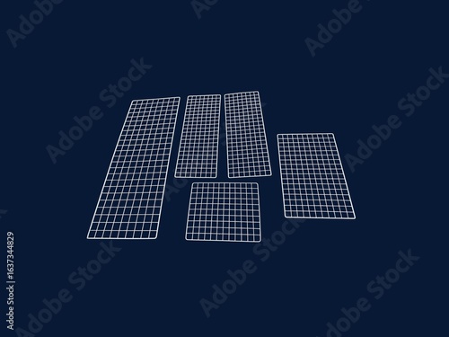 The dark blue background in the picture is a cream-white metal grid with a square grid shape of equal sizes, different lengths and widths used for placing things, drying things, and used in household.