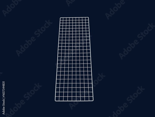 The dark blue background in the picture is a cream-white metal grid with a square grid shape of equal sizes, different lengths and widths used for placing things, drying things, and used in household.