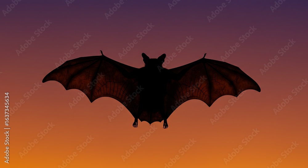 Fototapeta premium Bat silhouette against sunset sky