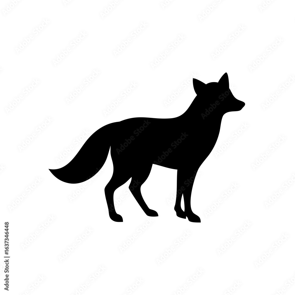 Fototapeta premium A minimalistic solid black silhouette of a standing fox 