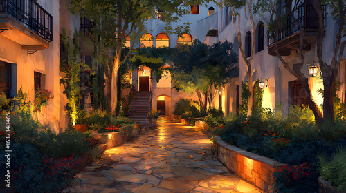 Cityscape Courtyard Evening Pathway