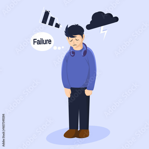 flat design vector graphic Visualizing the overwhelming feeling of failure and its negative impacts.