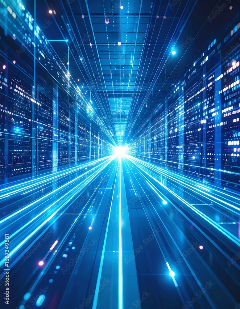 custom made wallpaper toronto digitalAbstract digital data streams converging towards a bright light source within a server room