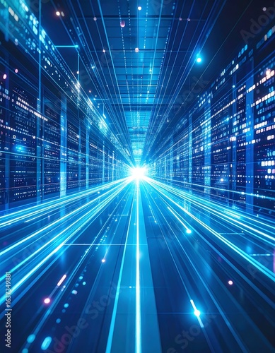 Wallpaper Mural Abstract digital data streams converging towards a bright light source within a server room Torontodigital.ca