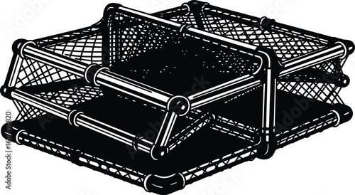 Silhouette of a traditional square fish trap, a basketlike device used for catching fish in rivers, lakes or oceans