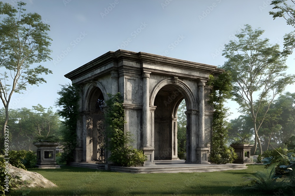 Obraz premium Stone arch gazebo in neoclassical villa style for timeless outdoor architecture