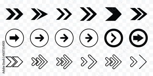 Collection of Arrow Icons in Various Styles for User Interface Design and Wayfinding Black and White Symbols for Direction and Navigation