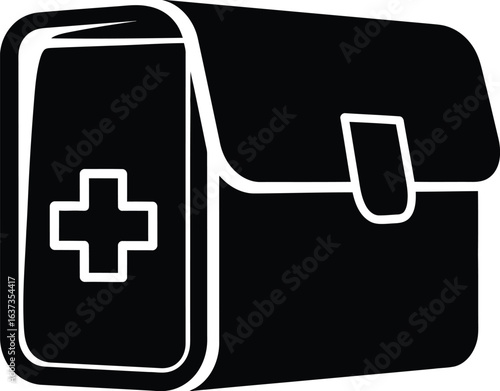 Silhouette of first aid kit bag with medical plus symbol, essential equipment for emergencies, healthcare, medicine and treatment concept vector illustration