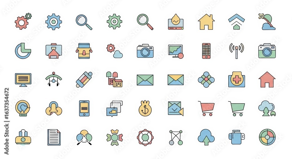 Fototapeta premium ビジネスとウェブデザイン用カラフルアイコンセット