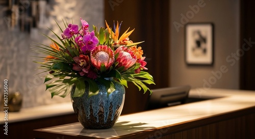 Wallpaper Mural Vibrant Floral Arrangement with Protea, Orchids, and Bird of Paradise in a Decorative Vase Torontodigital.ca